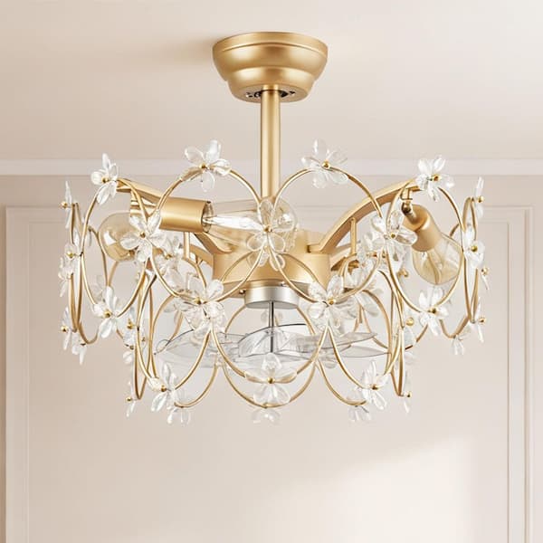 21 in. Indoor Golden Double Layered Floral Patterns Ceiling Fan with Light and Remote, Decorative Fandelier for Bedroom