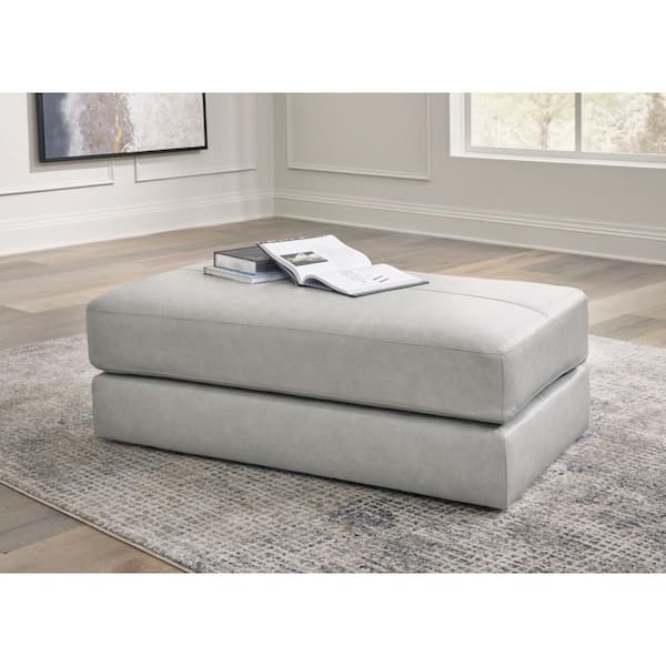 Signature DESIGN BY ASHLEY Amiata Gray Leather Rectangle Cocktail Large Ottoman