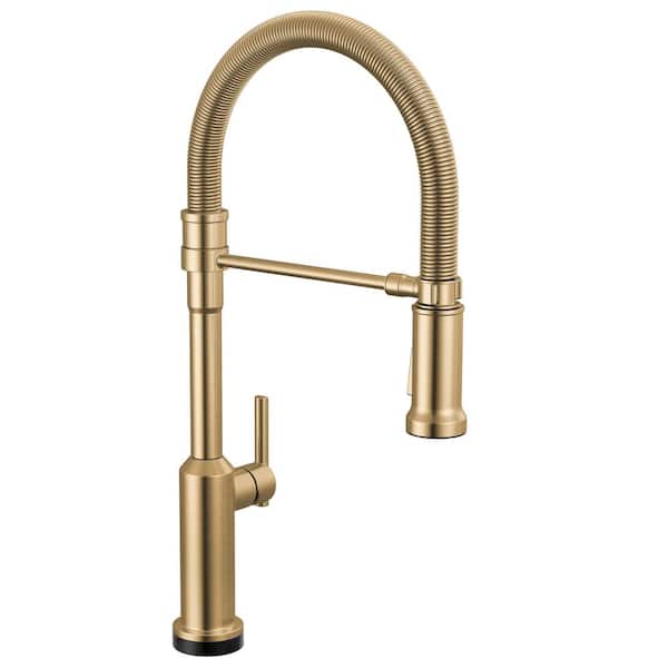 Cordova Touch2O Spring Spout Gold Champagne Bronze 21.50 in. H Pull Down Sprayer Kitchen Faucet 360° Swivel Spout