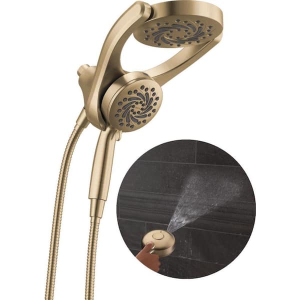 HydroRain Gold with Cleaning Spray 5-Spray Dual Wall Mount Fixed and Handheld Shower Head 1.75 GPM in Champagne Bronze