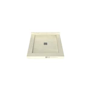 Redi Base 36 in. L x 36 in. W Alcove Triple Curb Tileable Shower Pan Base with Center Drain in Brushed Nickel