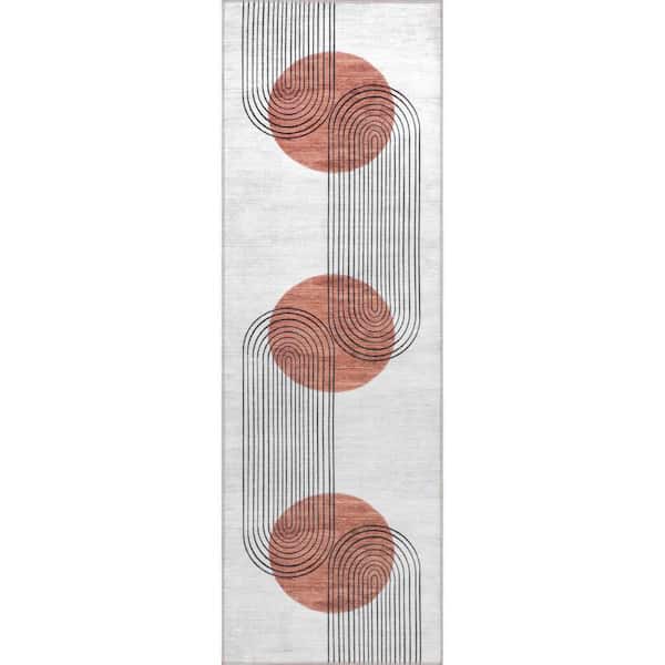 Martine Abstract Sun Machine Washable Dusty White 3 ft. x 8 ft. Modern Runner Rug