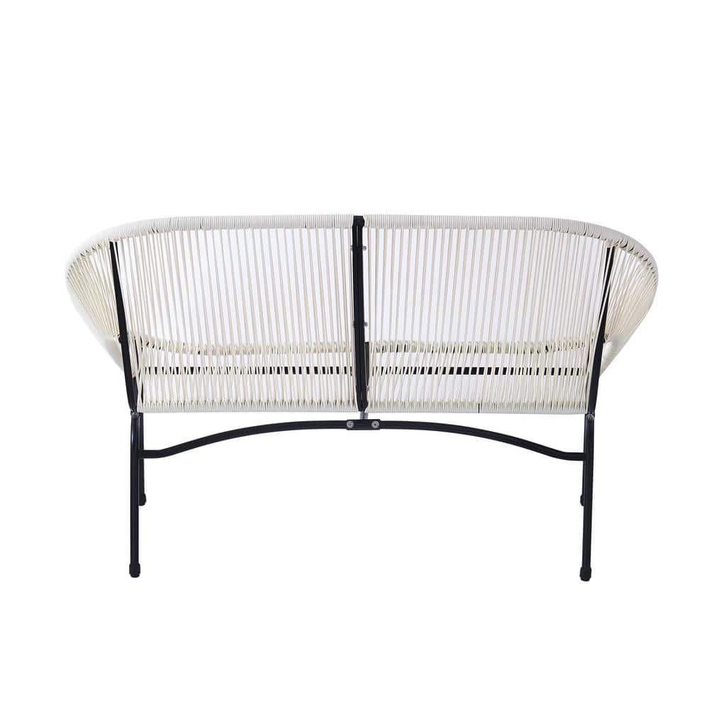 White Wicker and Metal Two-Seater Outdoor Loveseat