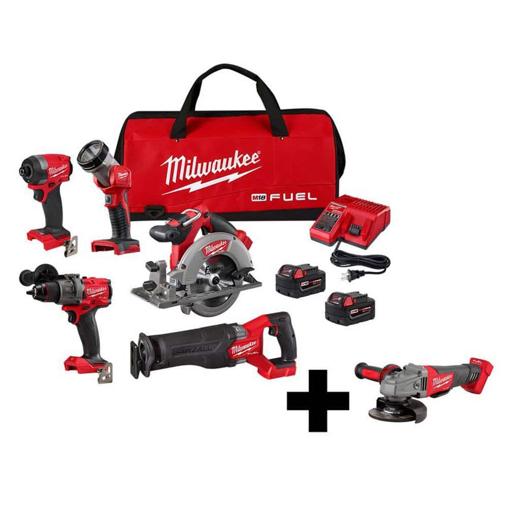 M18 FUEL 18-Volt Lithium-Ion Brushless Cordless Combo Kit (5-Tool) with FUEL 4-1/2 in./5 in. Grinder -  Milwaukee