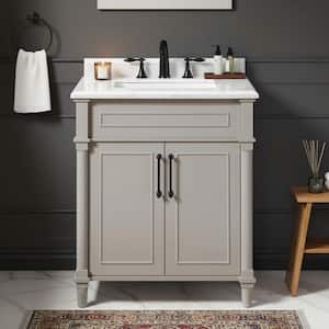 Aberdeen 30 in. Single Sink Freestanding Greige Bath Vanity with Carrara Marble Top (Assembled)