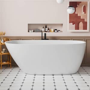 VELA 63 in. Modern Style Acrylic Single Slipper Freestanding Flatbottom Non-Whirlpool Soaking Bathtub in White