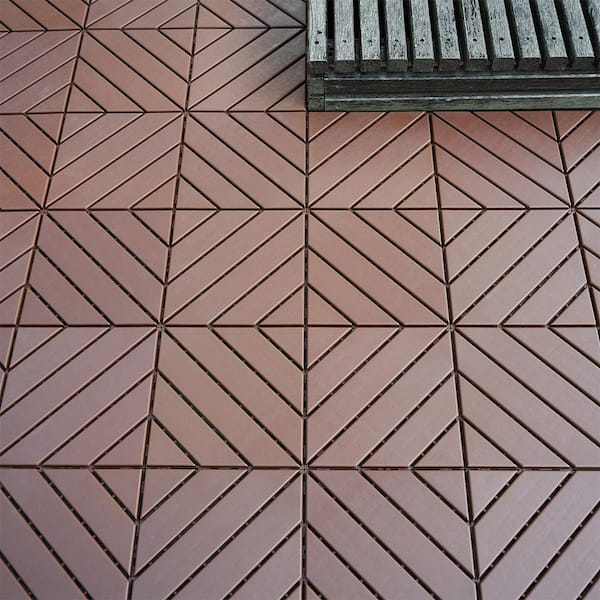 YOFE 1 ft. x 1 ft. All-Weather Outdoor Plastic Interlocking Deck Tiles, Garage Floor Tiles in Brown Pattern 2 (44 Per Case)