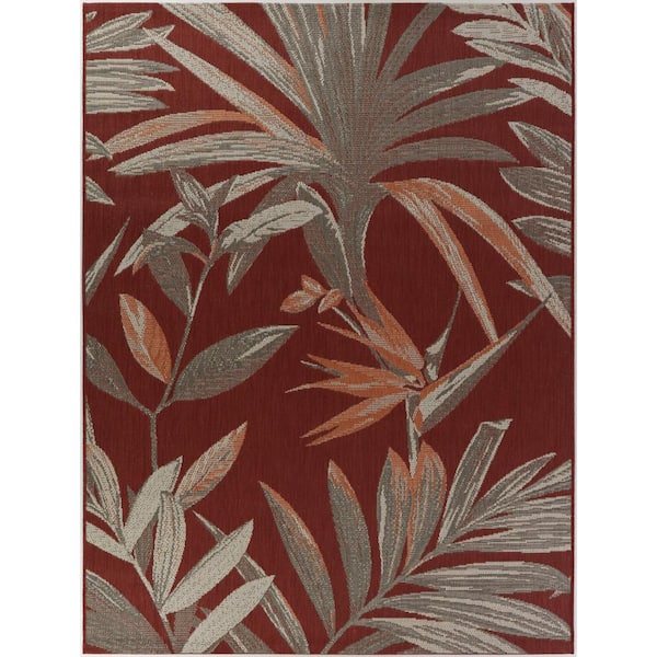 Red 8 x 10 Palm Leaf Indoor/Outdoor Area Rug