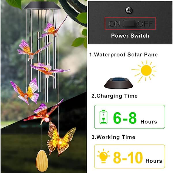 Butterfly Solar Wind Chimes with Aluminum Tubes/Wind Chimes