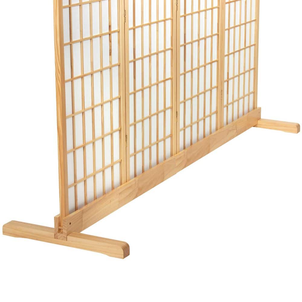 Natural Wood 4-Panel Folding Screen Room Divider Stand