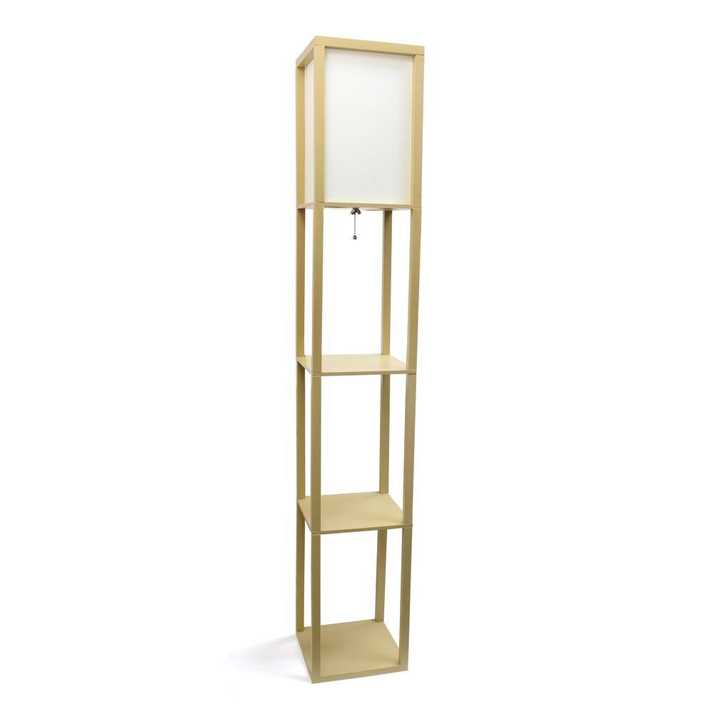 Tan Mixed Material Shelf Floor Lamp with Linen Shade