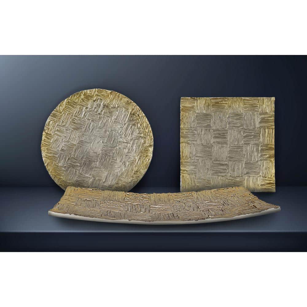 Gold Hand Made Cast Aluminum Rectangular Decorative Tray Set