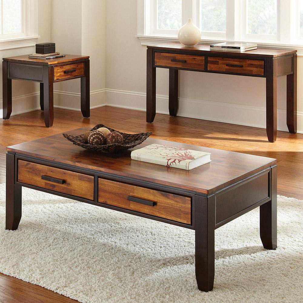 Transitional Brown Square Wood End Table with Storage