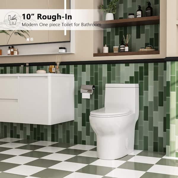 Ally 10 in. Rough in Size 1-Piece 1.1/1.6 GPF Dual Flush Elongated Toilet in White, Seat Included