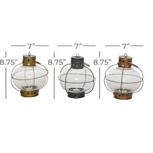 Multi Colored Metal Rustic Candle Lantern (Set of 3)