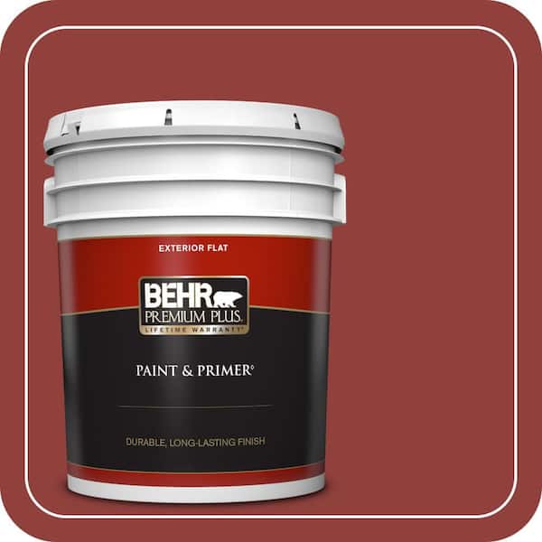 BEHR PREMIUM PLUS 5 gal. #S-H-180 Awning Red Flat Exterior Paint & Primer