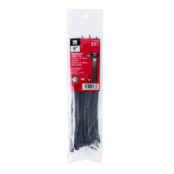 Kable Kontrol Releasable Reusable Zip Ties - 8 Long - 50 lbs Tensile Strength - 100 Pack - UV Black