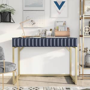 Gotheimer 42 in. Rectangular Blue and Gold Writing Desk with USB Port