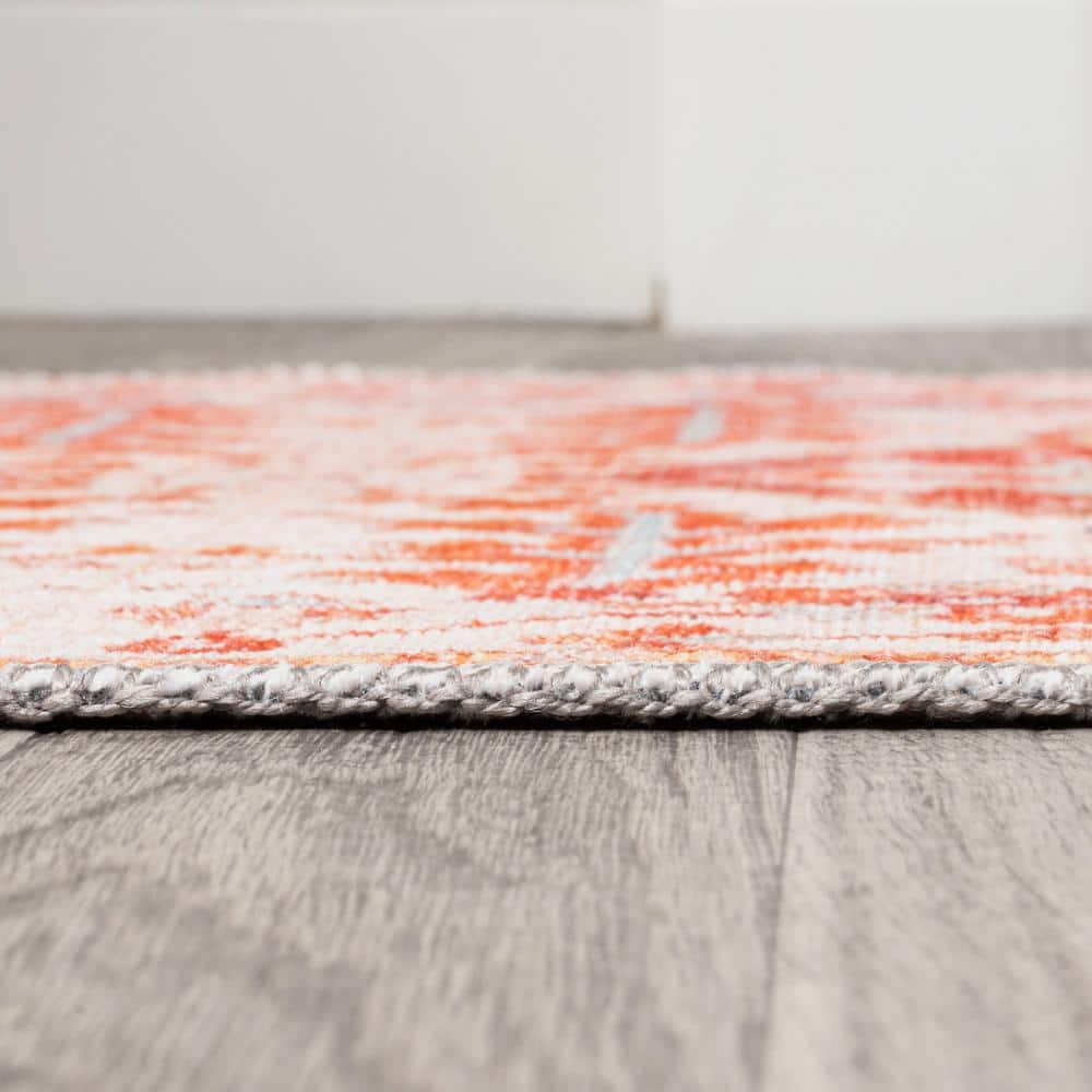 2' x 8' Orange and Cream Synthetic Medallion Runner Rug