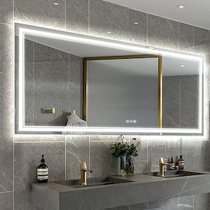 96 in. W x 36 in. H Rectangular Frameless Anti-Fog Front and Rear LED Lighted Wall Bathroom Vanity Mirror and Dimming