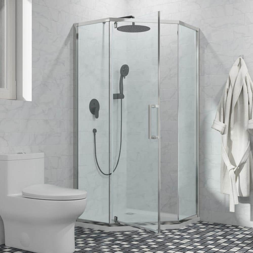 34-1/8 in. x 72 in. Semi-Frameless Neo-Angle Corner Hinged Shower Door Shower Enclosure in Chrome with Clear Glass price history on PriceWatchPro