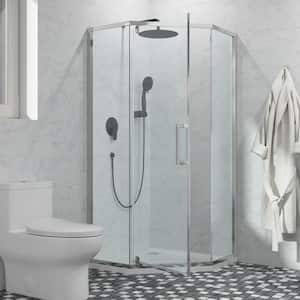 34-1/8 in. x 72 in. Semi-Frameless Neo-Angle Corner Hinged Shower Door Shower Enclosure in Chrome with Clear Glass