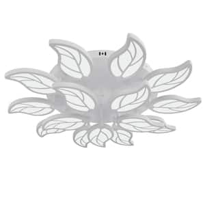 Modern 33.46 in. Leaf Petals White Acrylic Dimmable LED Flush Mount Flower Ceiling Light with Remote