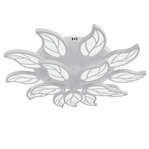 aiwen Modern 33.46 in. Leaf Petals White Acrylic Dimmable LED Flush Mount Flower Ceiling Light with Remote