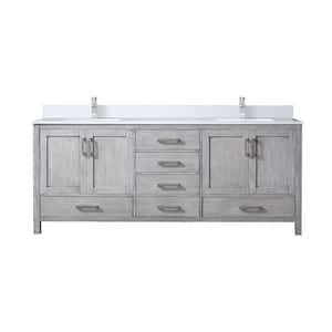 Jacques 80 in. W x 22 in. D Distressed Grey Bath Vanity, Cultured Marble Top, and Faucet Set
