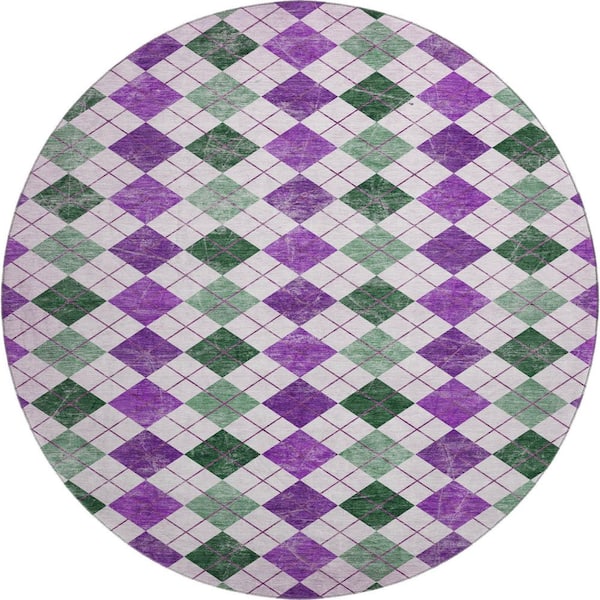 Mayfield Premium Machine Washable Abstract AMF2237 Purple 8 ft. x 8 ft. Round Rug