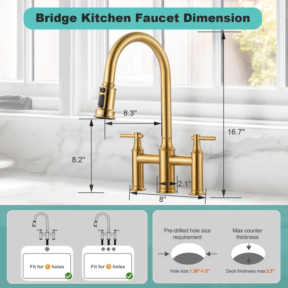 Brushed Gold High-Arc Stainless Steel Kitchen Faucet with Pull-out Spray