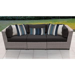 Florence 3-Piece Wicker Outdoor Sectional Sofa with Black Cushions