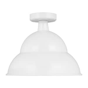 Barn Light 1-Light White Exterior Outdoor Flush Mount Ceiling Light with LED Light Bulb Included