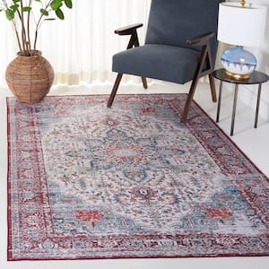 Tuscon Ivory/Red 6 ft. x 9 ft. Machine Washable Floral Medallion Area Rug