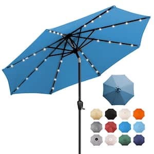 9 ft. Steel Market Solar Lighted 8-Rib Round Patio Umbrella in Teal