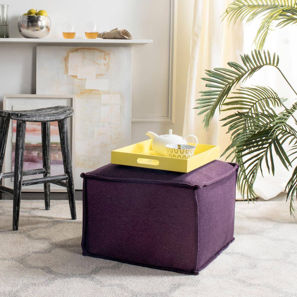 Plum Chic 25" Transitional Felted Wool Pouf Ottoman