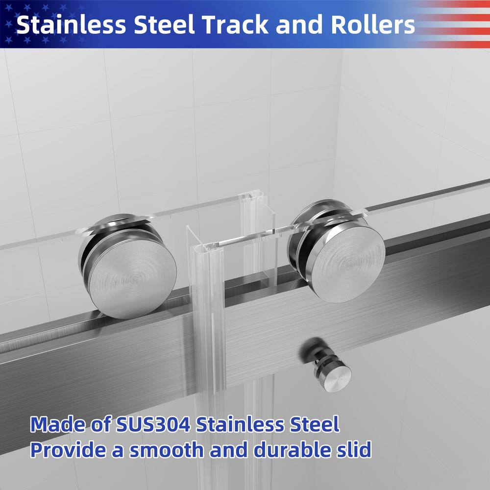 Brushed Nickel Frameless Sliding Shower Door with Tempered Glass