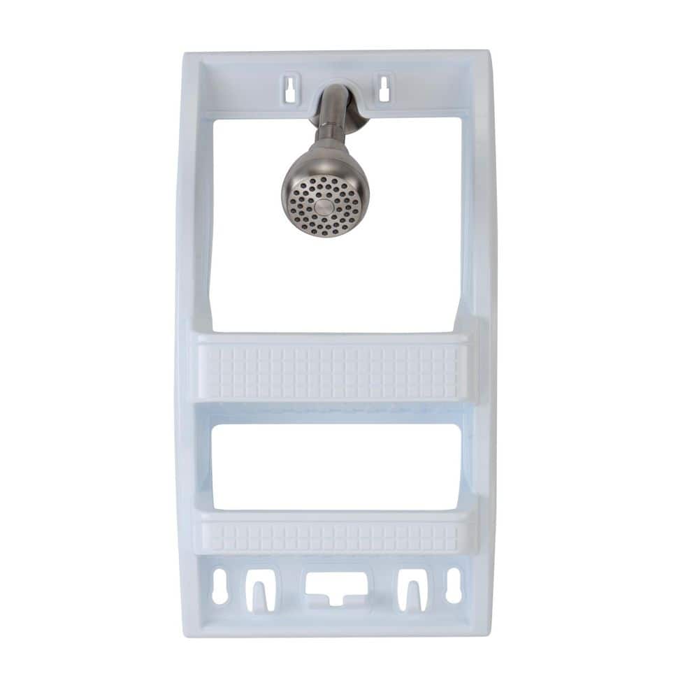 White Plastic Suction Mount Shower Organizer with Hooks