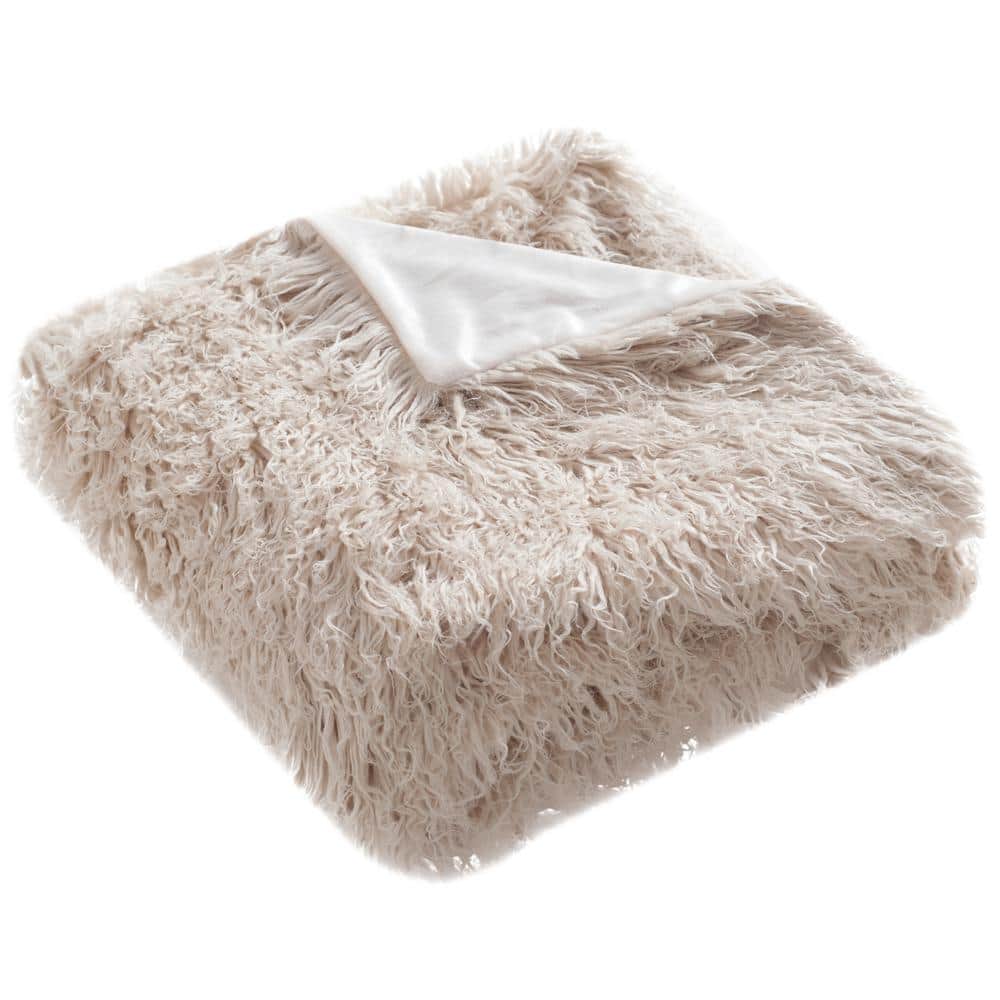 Beige Faux Fur Sherpa Throw Blanket 50" x 60"