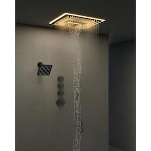 17-Spray 16 in. and 6 in. LED Music Ceiling Mount Dual Shower Head Fixed and Handheld Shower in Matte Black