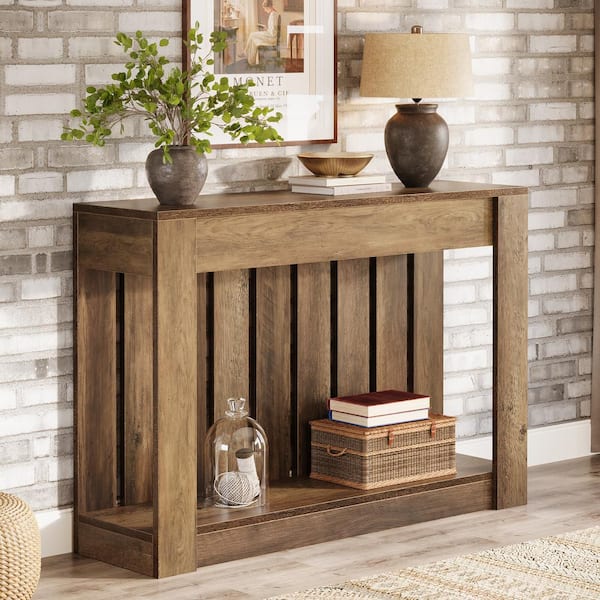 BYBLIGHT Turrella 41.3 in. Brown Rectangle Wood Console Table with ...