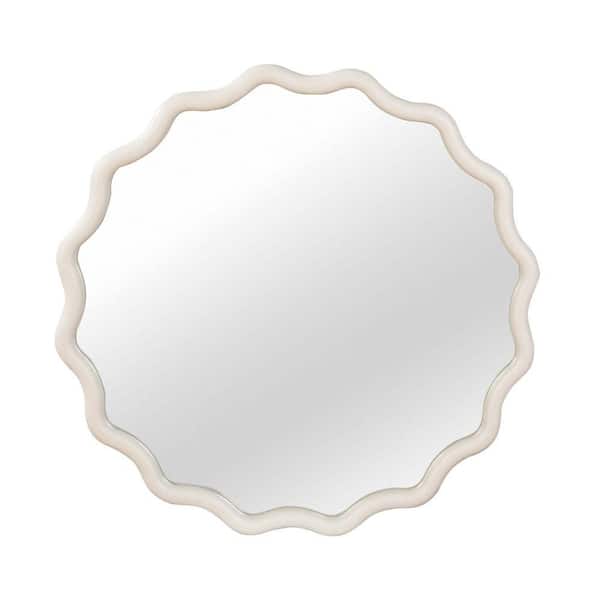 White 30 in. W x 30 in. H Wood Framed Round Wall-mounted Mirror Decorative Mirror for Living Room