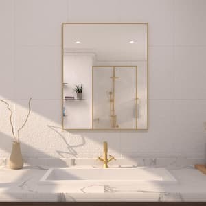 24 in. W x 30 in. H Rectangular Framed Wall Bathroom Vanity Mirror in Brushed Gold
