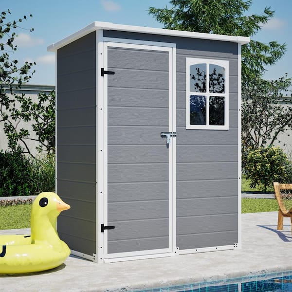 5 ft. W x 3 ft.D Gray Resin Outdoor Storage Shed with Floor and Lockable Door (15 sq. ft.)