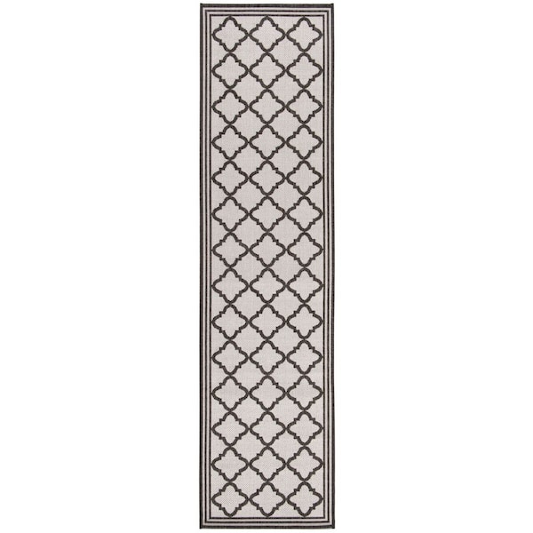 SAFAVIEH Linden Light Gray/Charcoal 2 ft. x 8 ft. Border Geometric Trellis Indoor/Outdoor Runner Rug