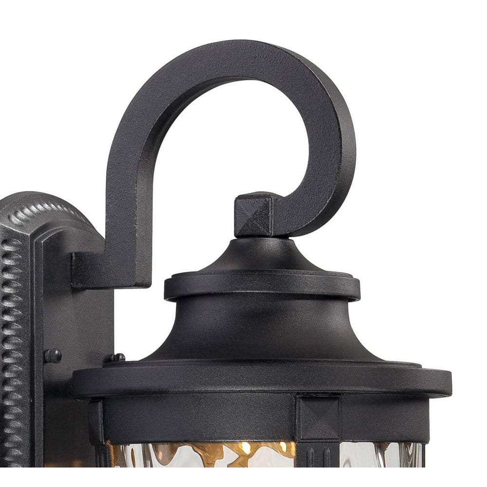 Black Aluminum LED Outdoor Wall Lantern with Clear Hammered Glass
