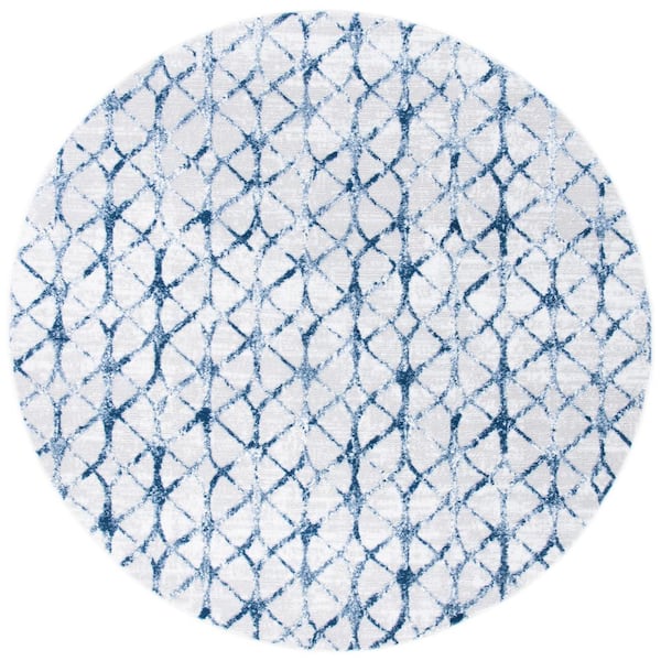 SAFAVIEH Amelia Gray/Navy 7 ft. x 7 ft. Interlaced Geometric Round Area Rug