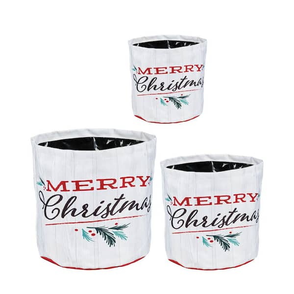 Evergreen Holiday Traditions Round Fabric Planters, (Set of 3)
