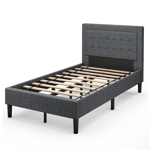 Costway Grey Twin Upholstered Bed Frame Button Tufted Headboard Mattress Foundation