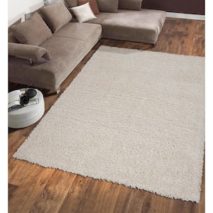 Mirage Collection Non-Slip Rubberback Solid Soft Cream 5 ft. x 7 ft. Indoor Area Rug